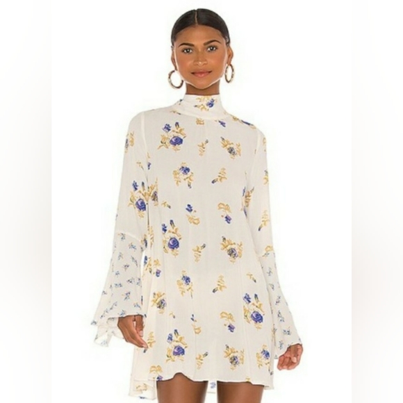 Free People Tate Floral Print Flowy Mini Dress Soft Flutter Sleeve NWT - Picture 2 of 14